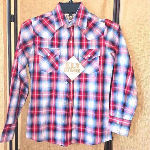 Ely Cattleman Other - NWT Boy's Ely Cattleman Multicolor Plaid Shirt Size 12 Red White Blue